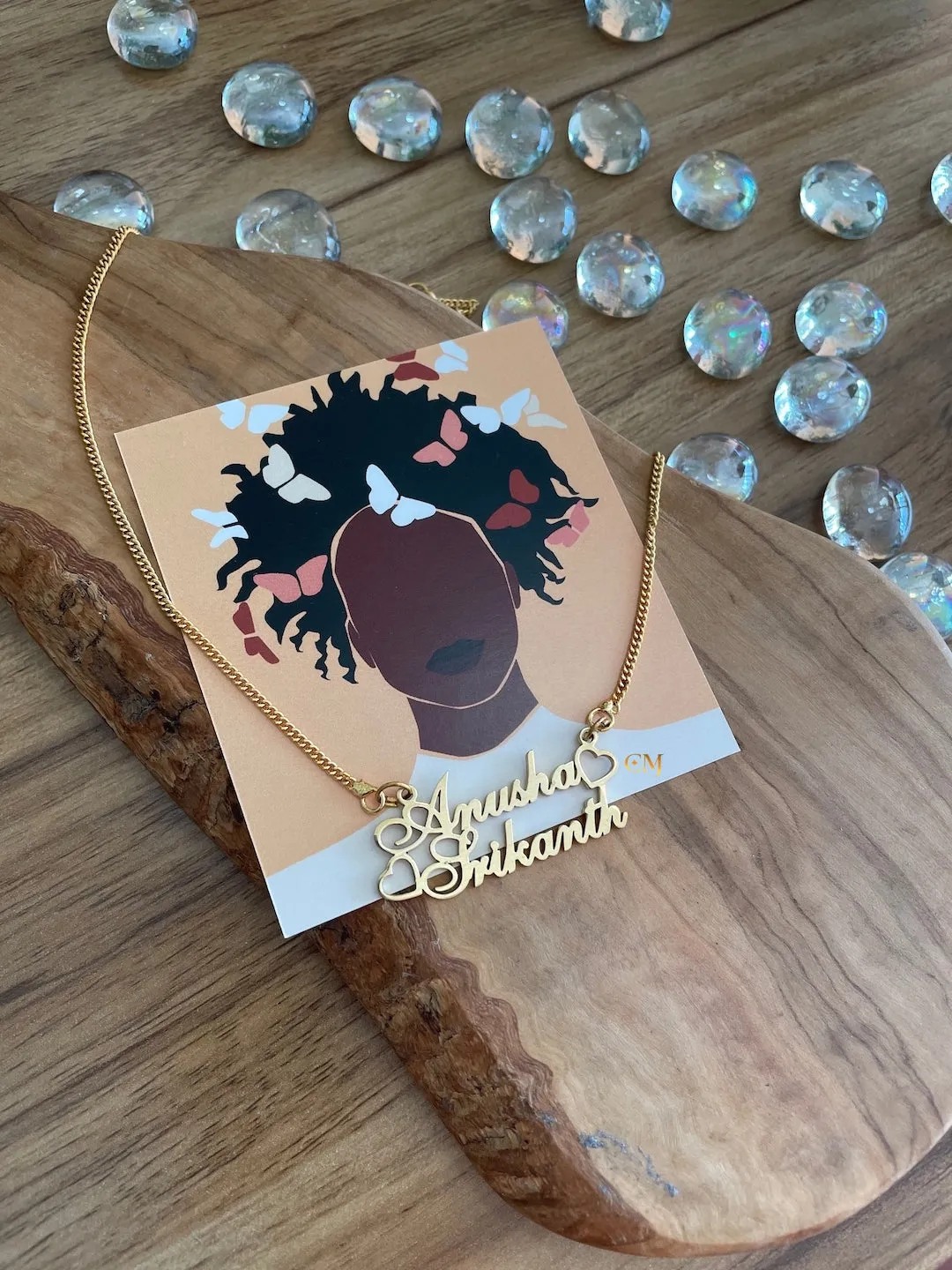 2 Custom Names With Cursive Font & Mini Heart Pendant Necklace