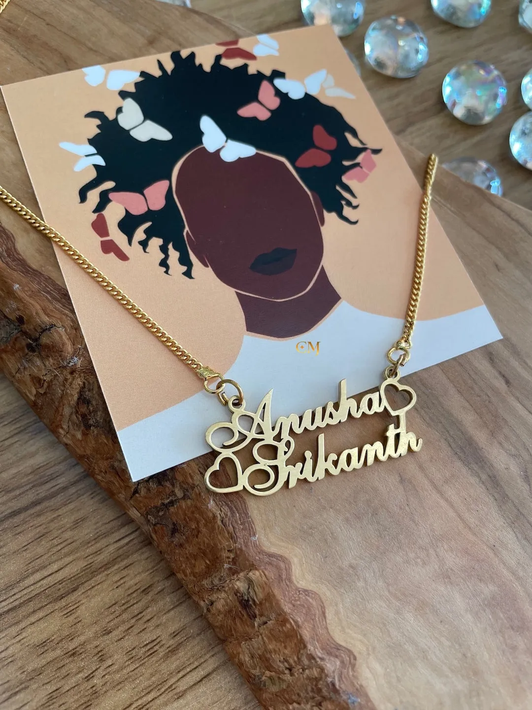 2 Custom Names With Cursive Font & Mini Heart Pendant Necklace