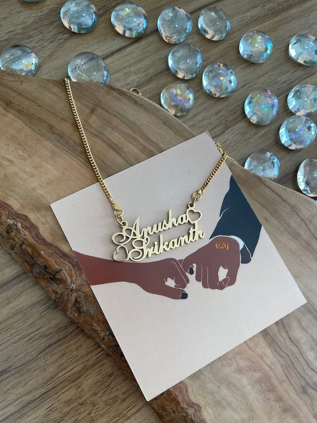 2 Custom Names With Cursive Font & Mini Heart Pendant Necklace