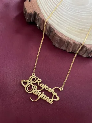 2 Custom Names With Cursive Font & Mini Heart Pendant Necklace