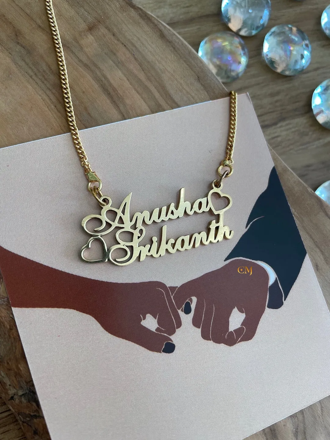 2 Custom Names With Cursive Font & Mini Heart Pendant Necklace