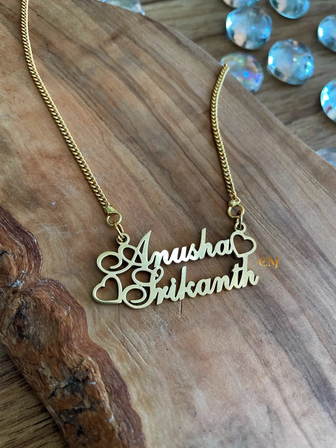 2 Custom Names With Cursive Font & Mini Heart Pendant Necklace