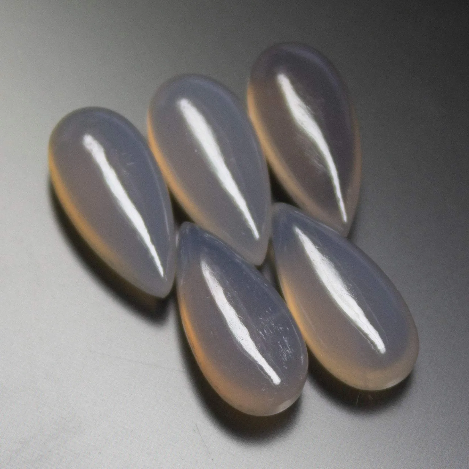 2 matching pair, 15x8mm, Natural Grey Chalcedony Smooth Pear Drops Briolette Gemstone Beads - Stunning Elegant Pairs