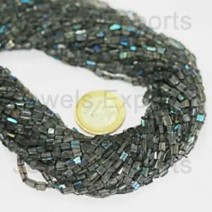 2 Strand Lot Blue Labradorite Smooth Gemstone Rectangle Bead Strand 14" 4mm 5mm