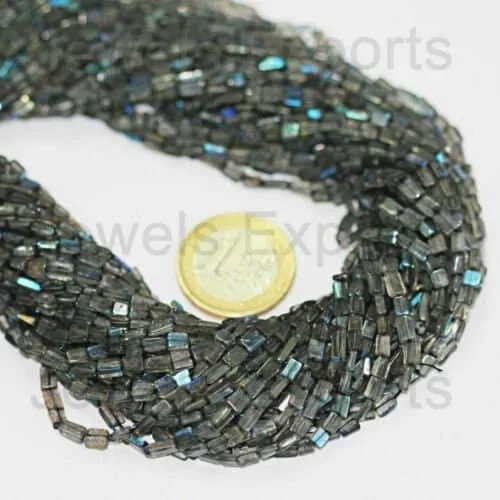 2 Strand Lot Blue Labradorite Smooth Gemstone Rectangle Bead Strand 14" 4mm 5mm