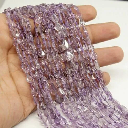 2 Strand Lot Pink Amethyst Smooth Pear Drop Gemstone Loose Beads 13" 8mm 10mm