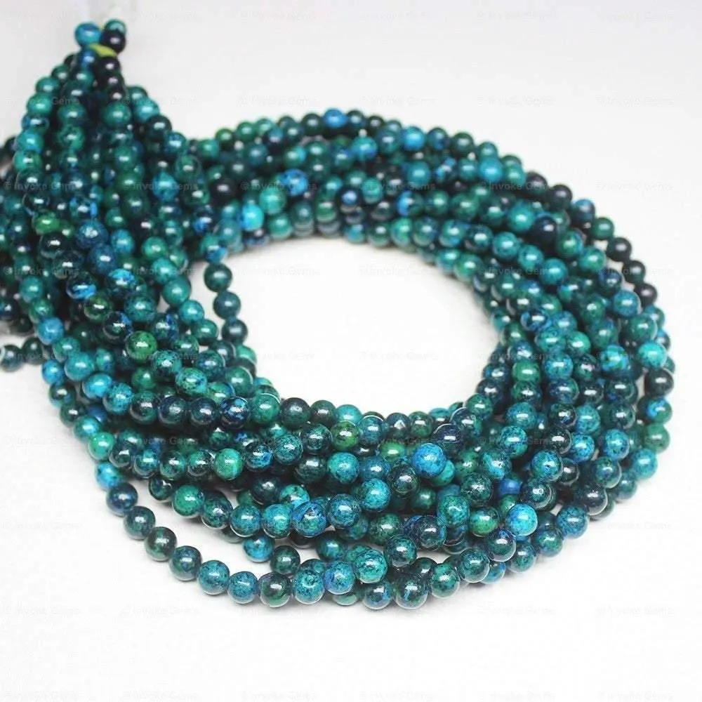 2 Strand Natural Green Chrysocolla Smooth Loose Round Beads 15" 6mm