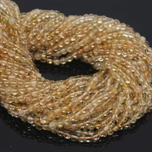 2 Strand Natural Yellow Citrine Smooth Round Ball Gemstone Loose Bead 3mm 14"