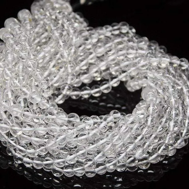 2 Strands, 13 inch, 5.5mm, White Quartz Crystal Smooth Round Ball Loose Gemstone Beads, Quartz Beads