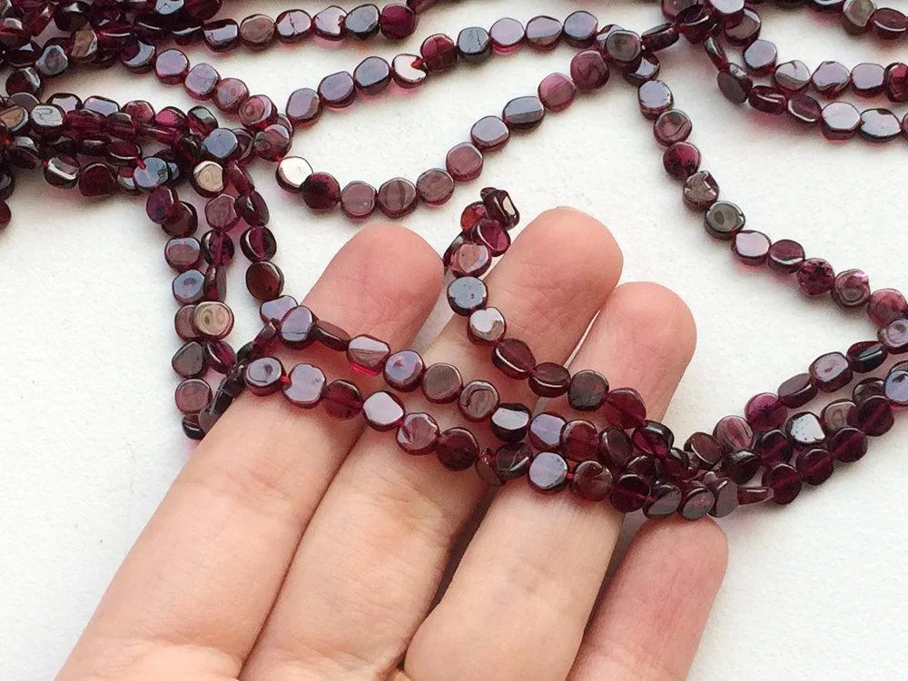 2 Strands Red Garnet Smooth Round Coin Gemstone Loose Beads Strand 6mm 14"