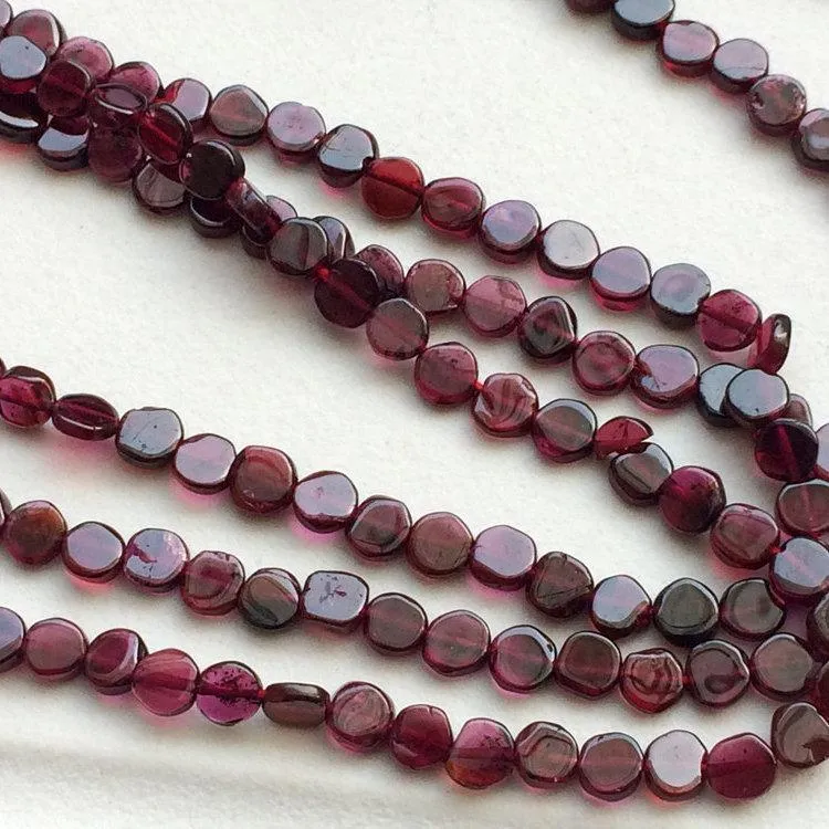 2 Strands Red Garnet Smooth Round Coin Gemstone Loose Beads Strand 6mm 14"