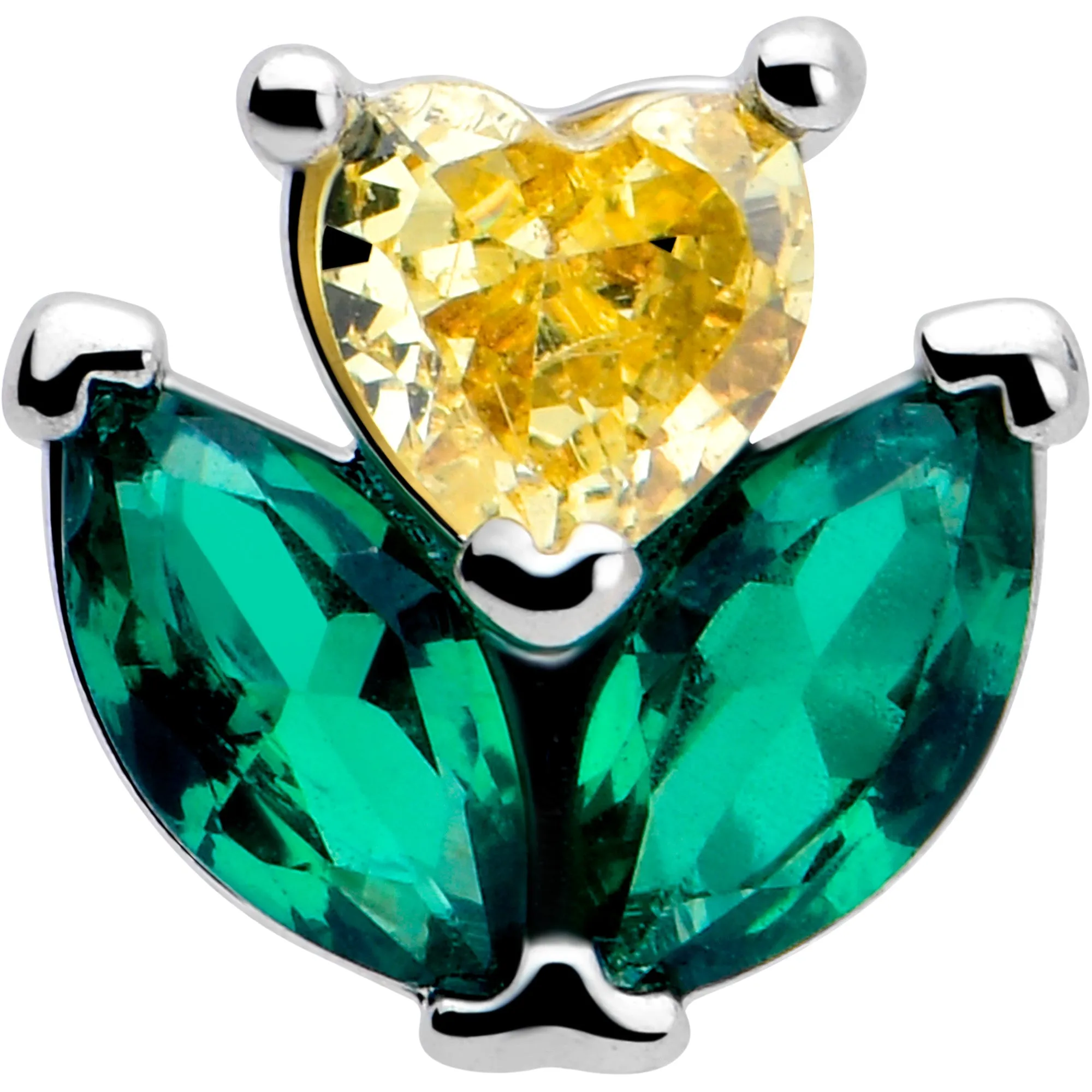 20 Gauge 7mm Yellow Green CZ Gem Love Flower L Shape Nose Ring