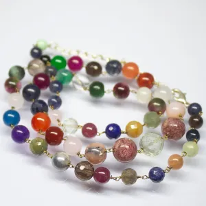 26 inches, 6mm 10mm, Natural Multi Gemstone Smooth Round Sphere Ball Beaded Necklace, Beads Jewelry