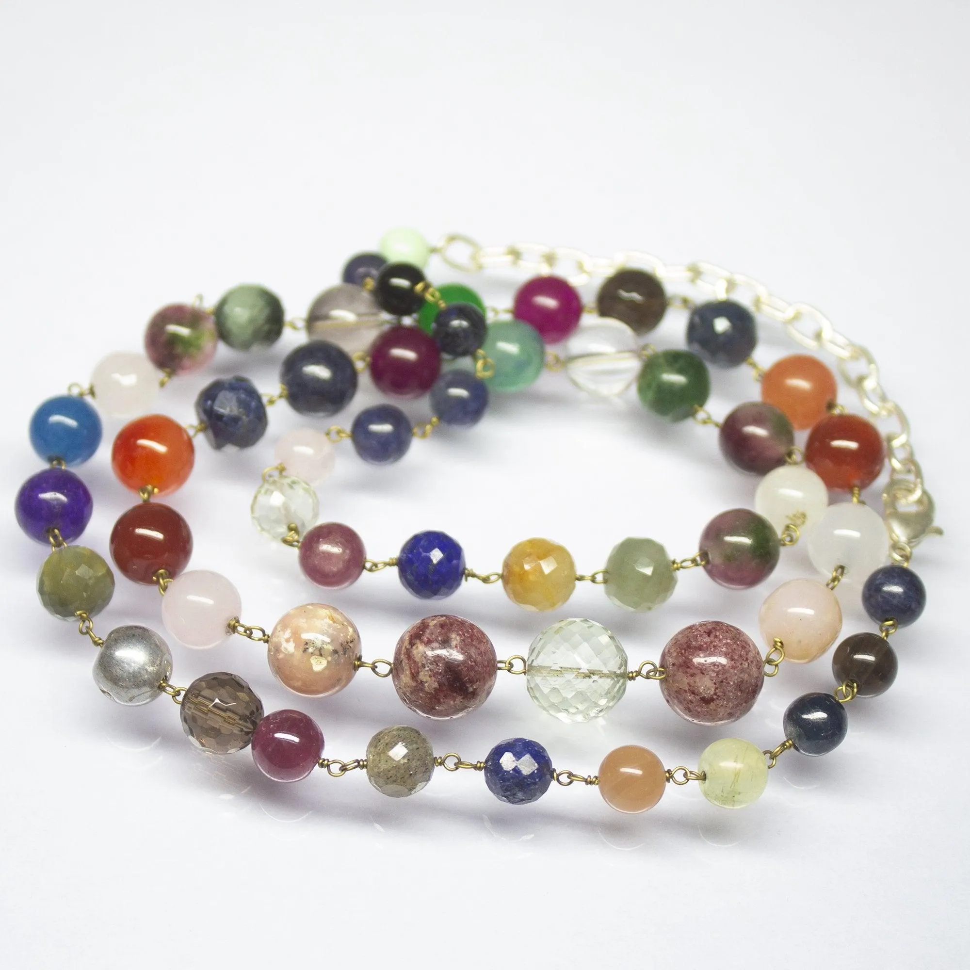 26 inches, 6mm 10mm, Natural Multi Gemstone Smooth Round Sphere Ball Beaded Necklace, Beads Jewelry