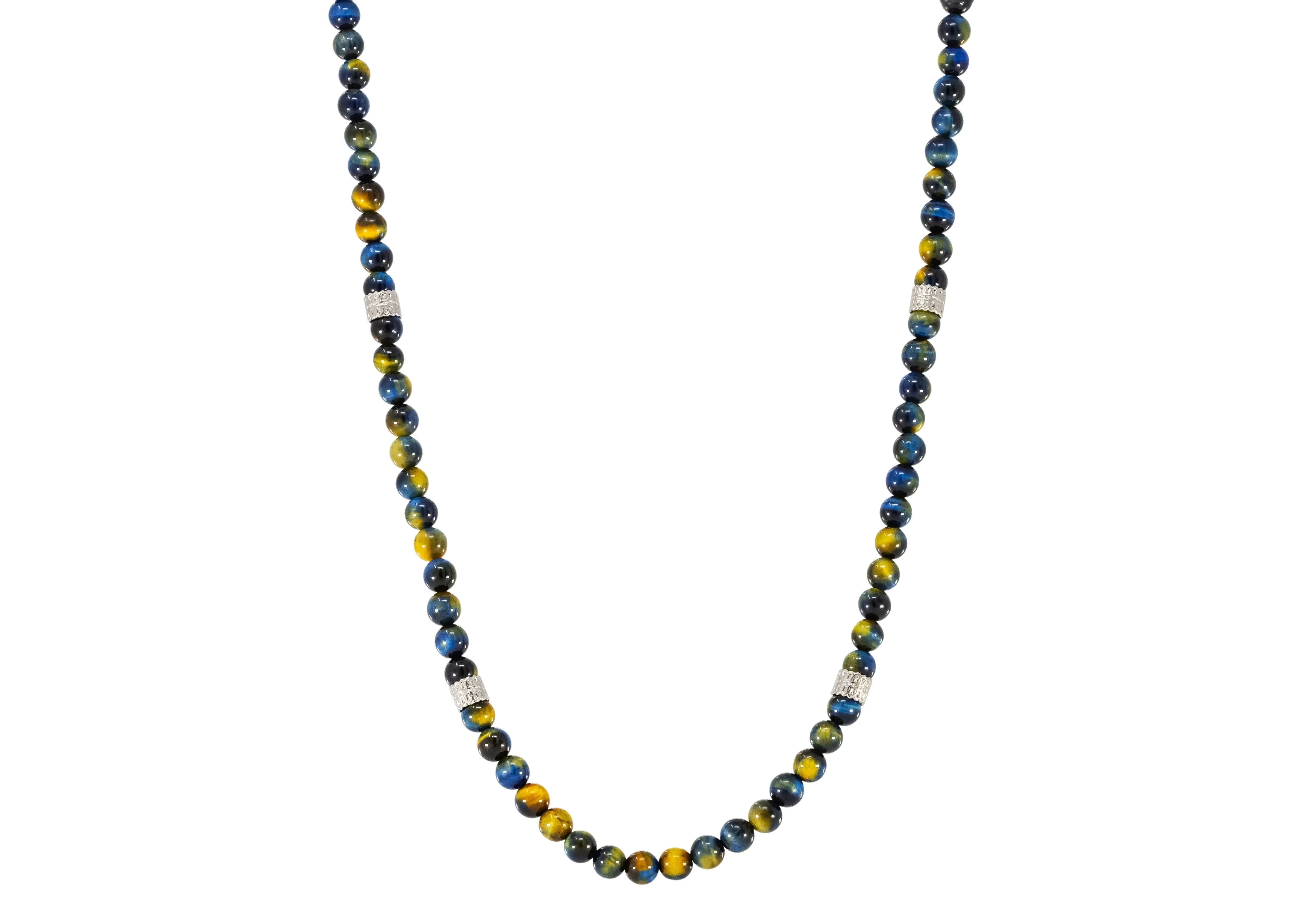 28" YELLOW-BLUE LAPIS TIGER BEADS NECKLACE