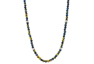 28" YELLOW-BLUE LAPIS TIGER BEADS NECKLACE