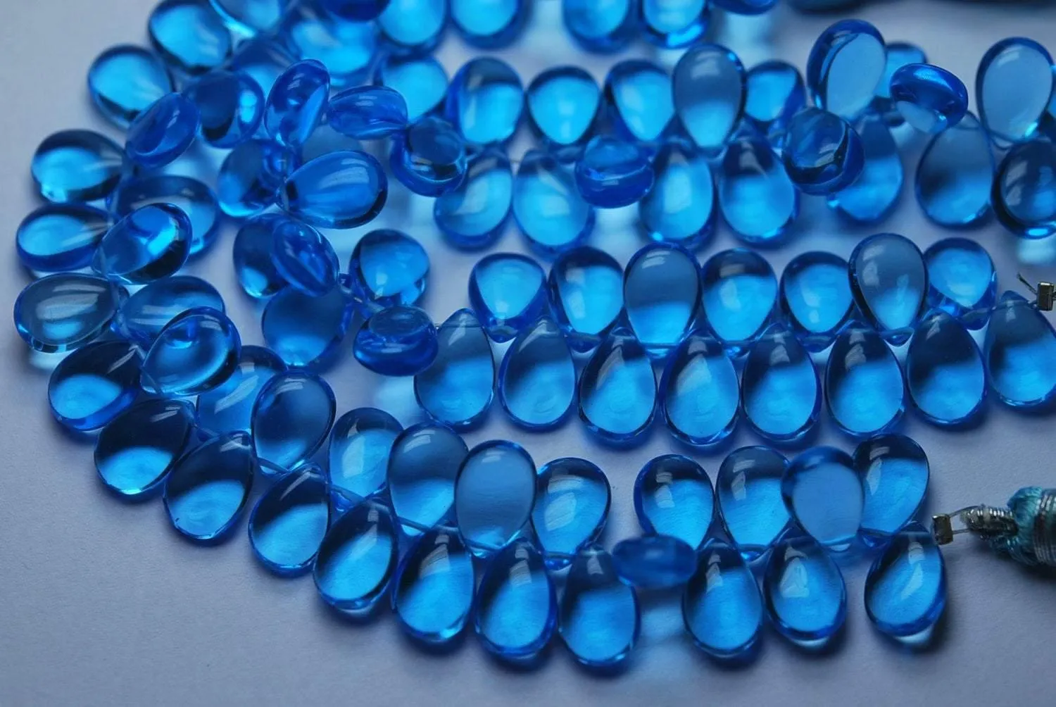 2X7 Inch Strand,Sky Blue Quartz Smooth Pear Shape Briolette, Size 7X10 mm