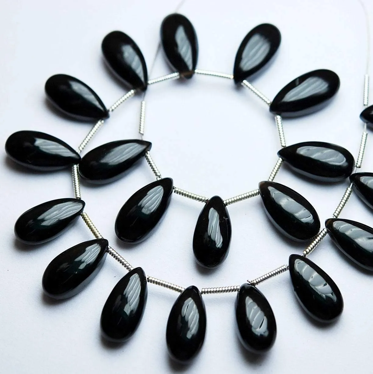 3 Matched Pair, Finest Quality Black Onyx Smooth Pear Shape Briolette's, 15X7mm Size.