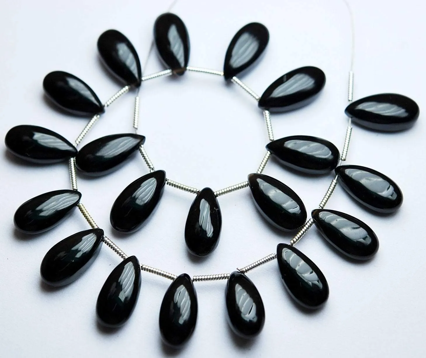 3 Matched Pair, Finest Quality Black Onyx Smooth Pear Shape Briolette's, 15X7mm Size.