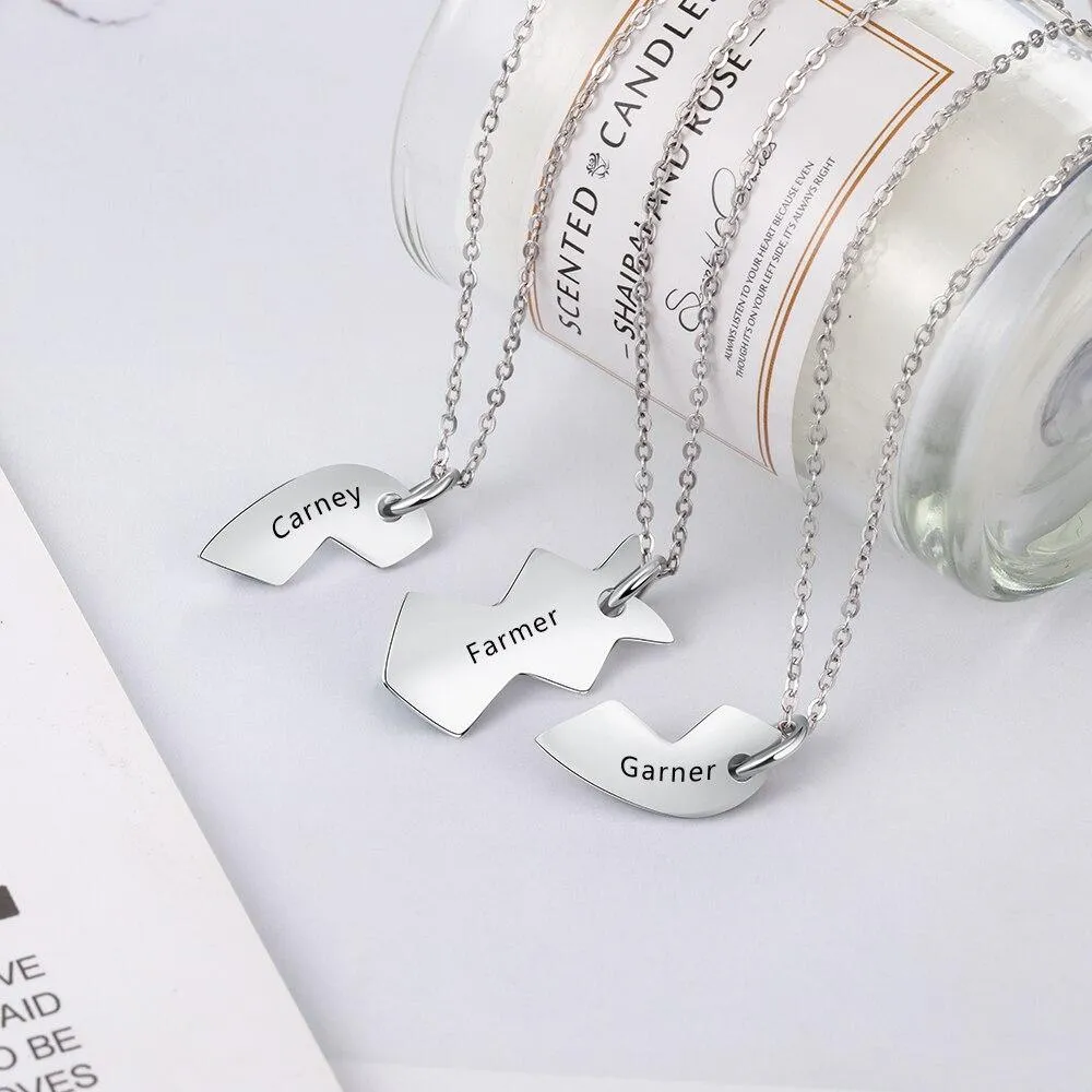 3 Pcs Heart Shape Personalized Name Necklace