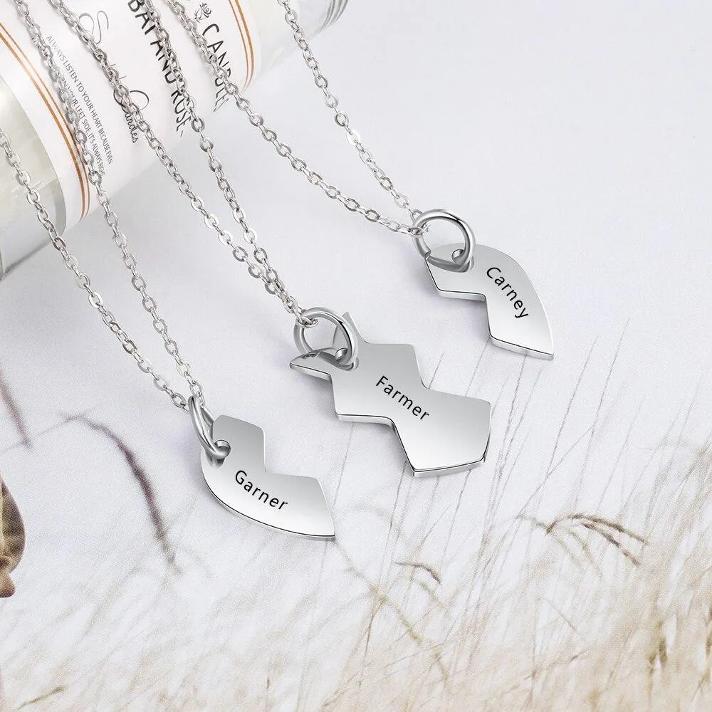 3 Pcs Heart Shape Personalized Name Necklace