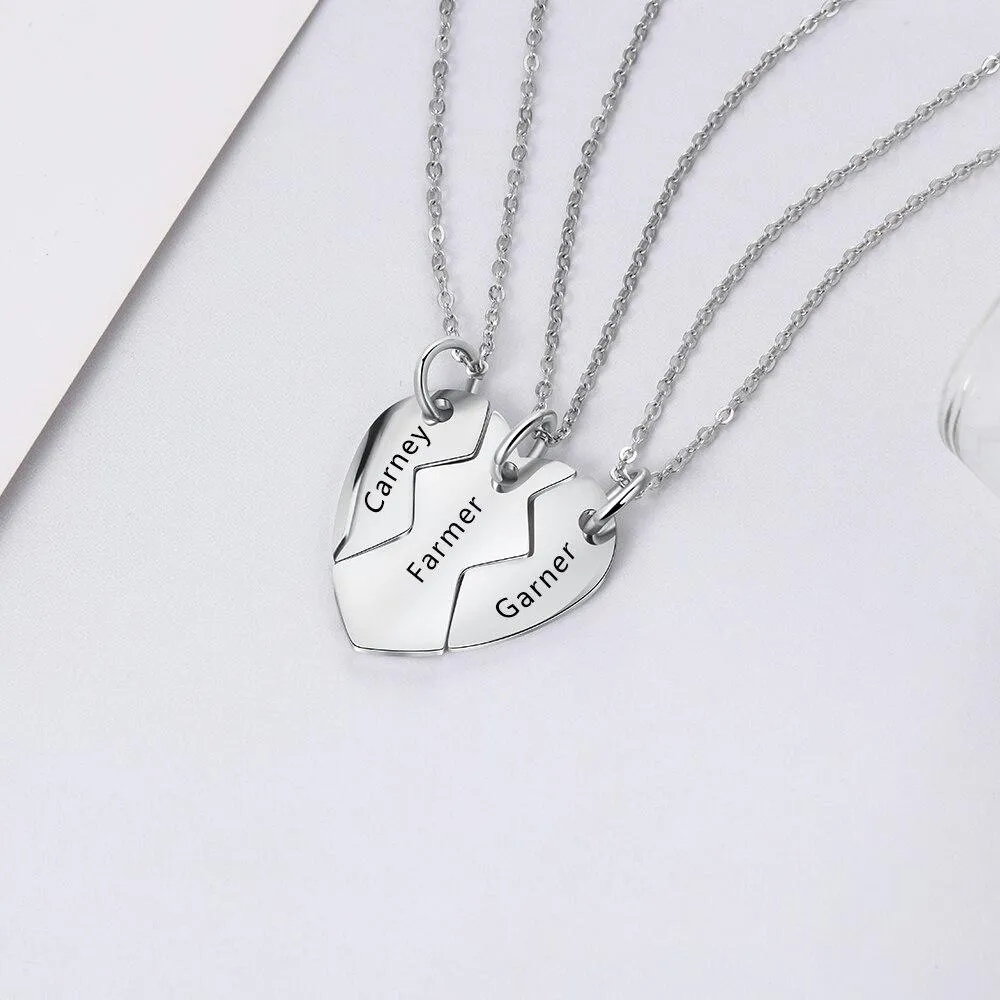 3 Pcs Heart Shape Personalized Name Necklace