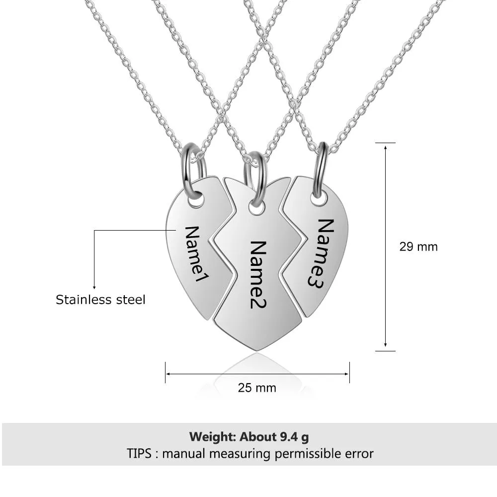 3 Pcs Heart Shape Personalized Name Necklace
