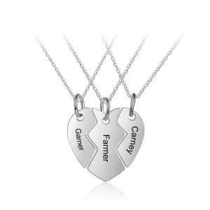3 Pcs Heart Shape Personalized Name Necklace