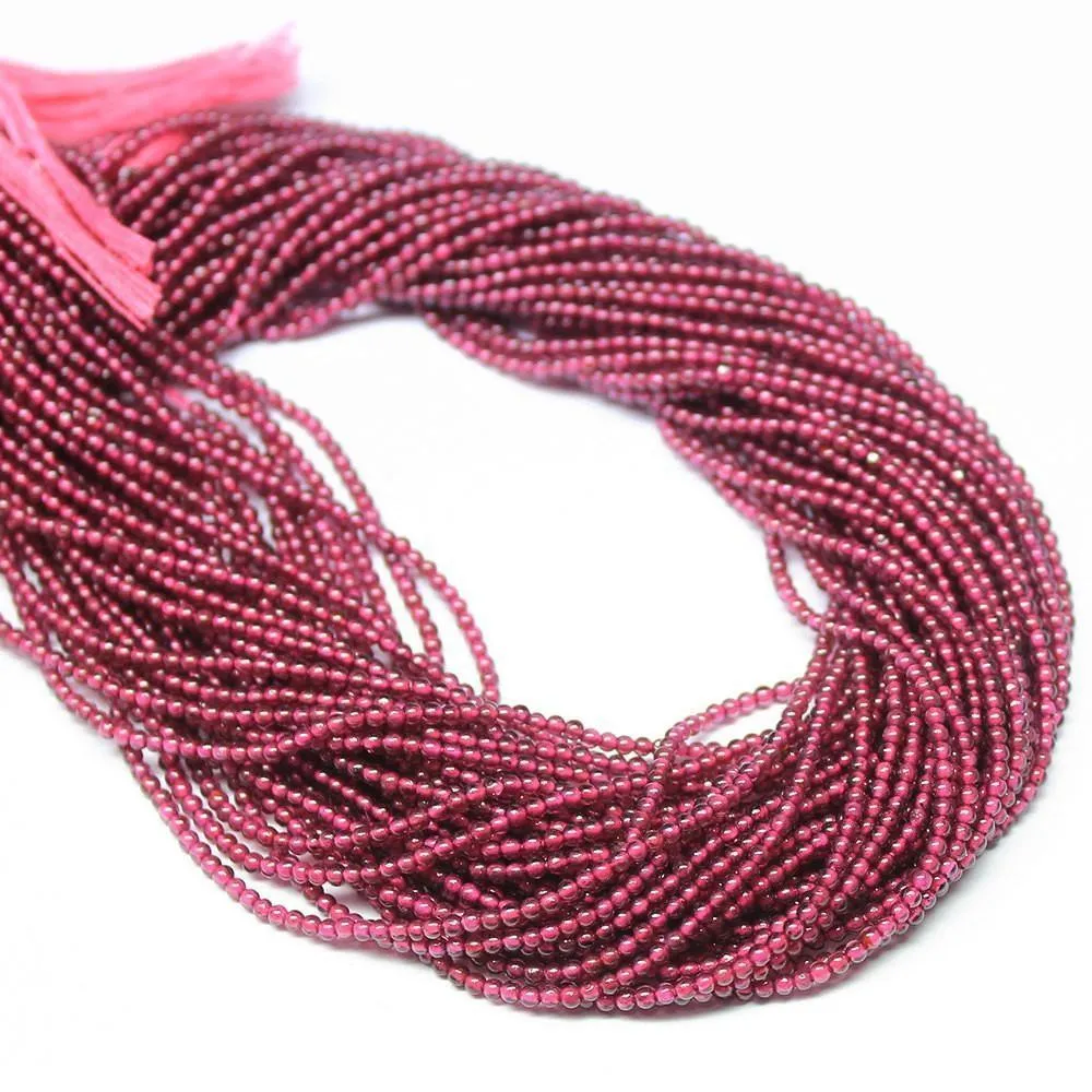 3 Strands Red Rhodolite Garnet Smooth Round Gemstone Loose Beads Strand 2mm 14"