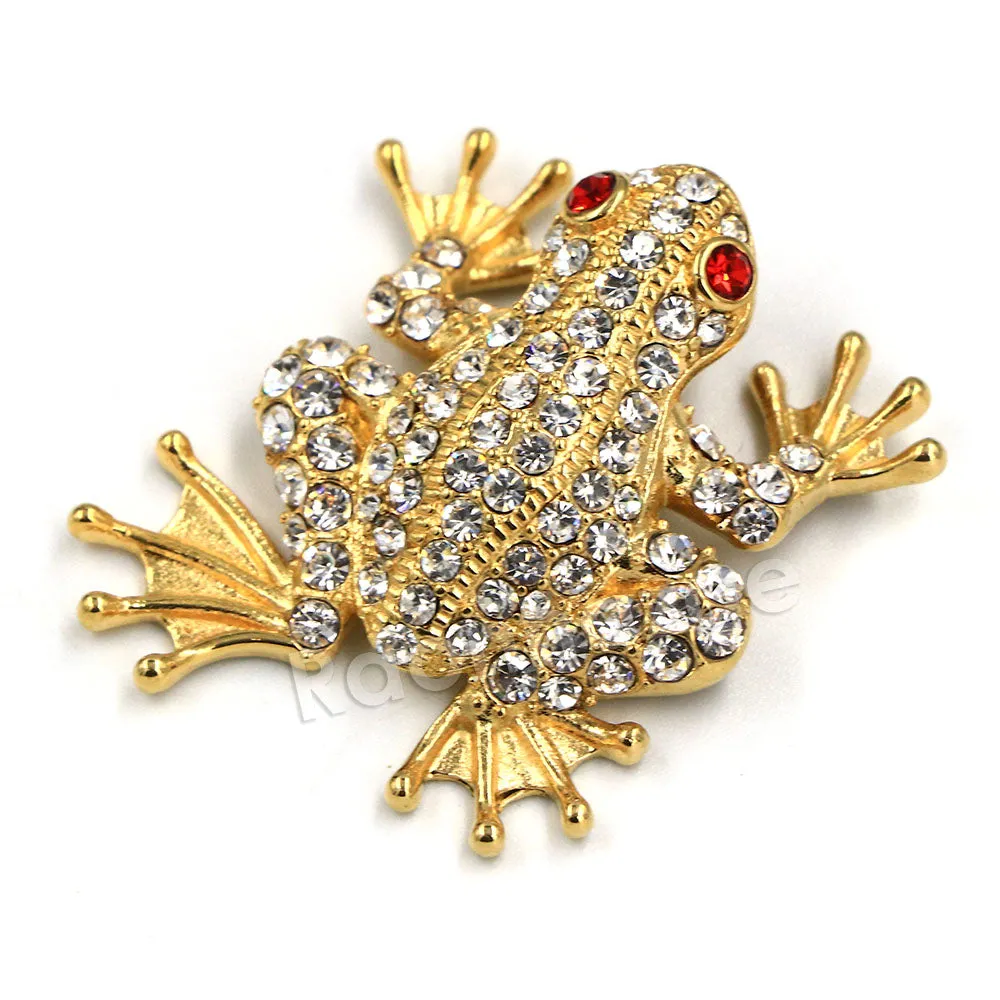 316L Stainless Jumping Red Eyed Frog Ice Out Pendant w/ 4mm Miami Cuban Chain