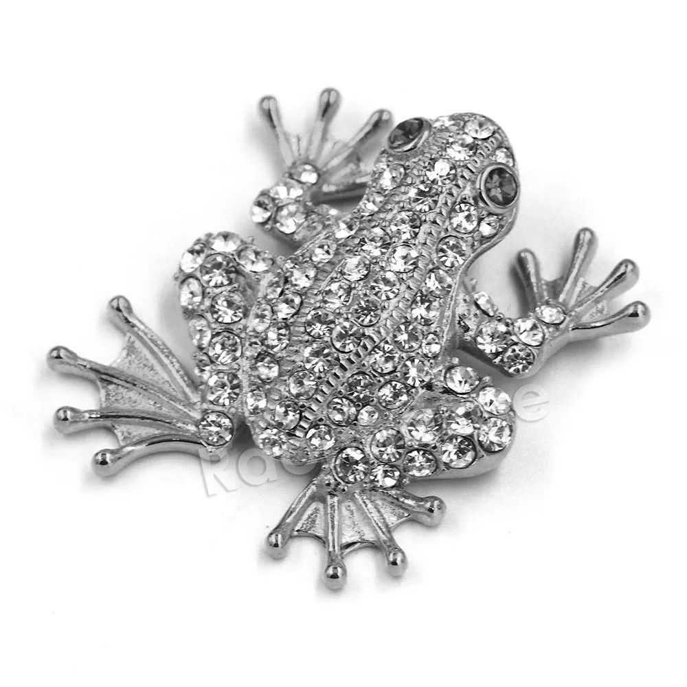 316L Stainless Jumping Red Eyed Frog Ice Out Pendant w/ 4mm Miami Cuban Chain