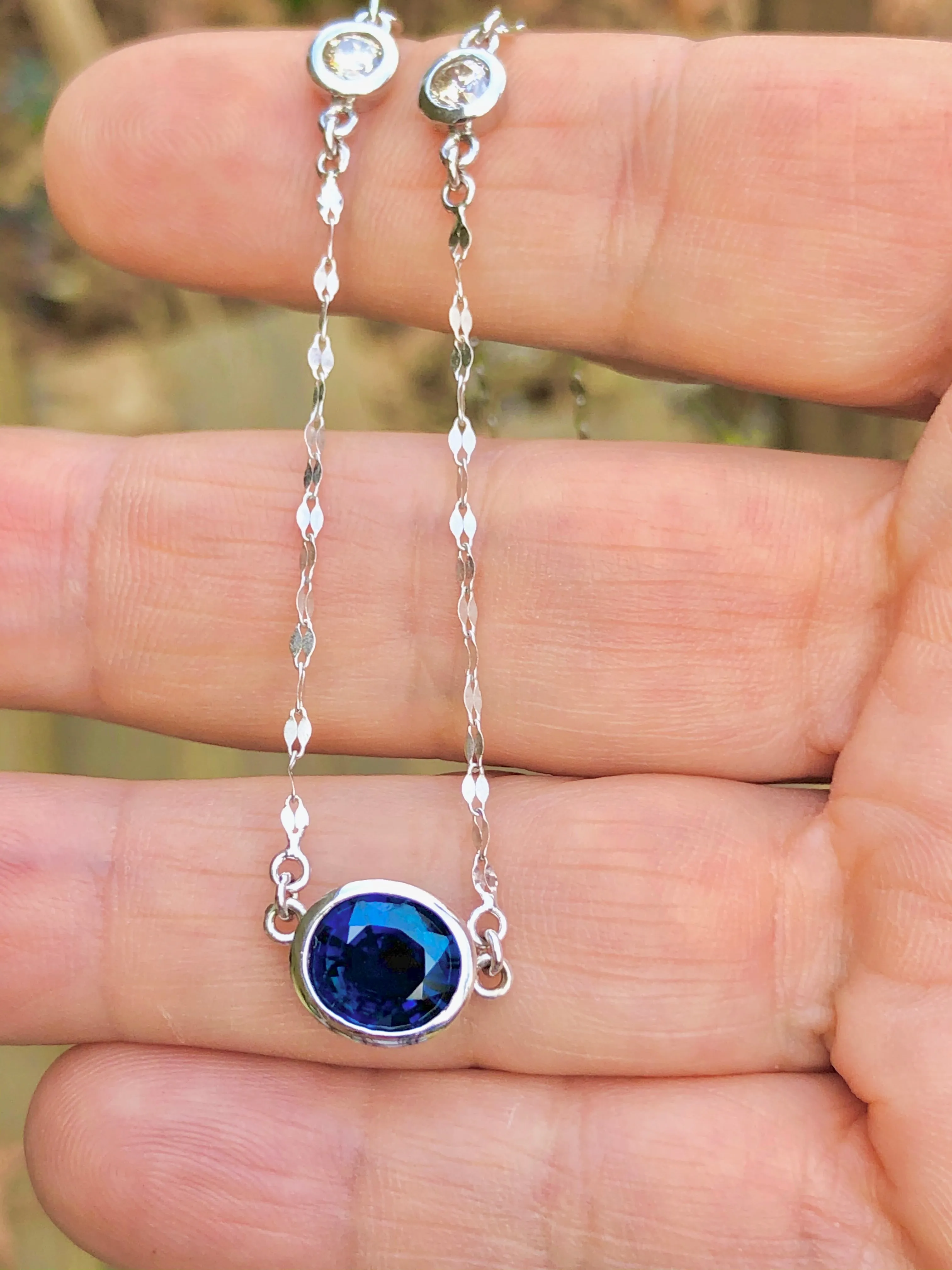 3.17 Carat Oval Shape Blue Sapphire and Diamond Solitaire Pendant Necklace