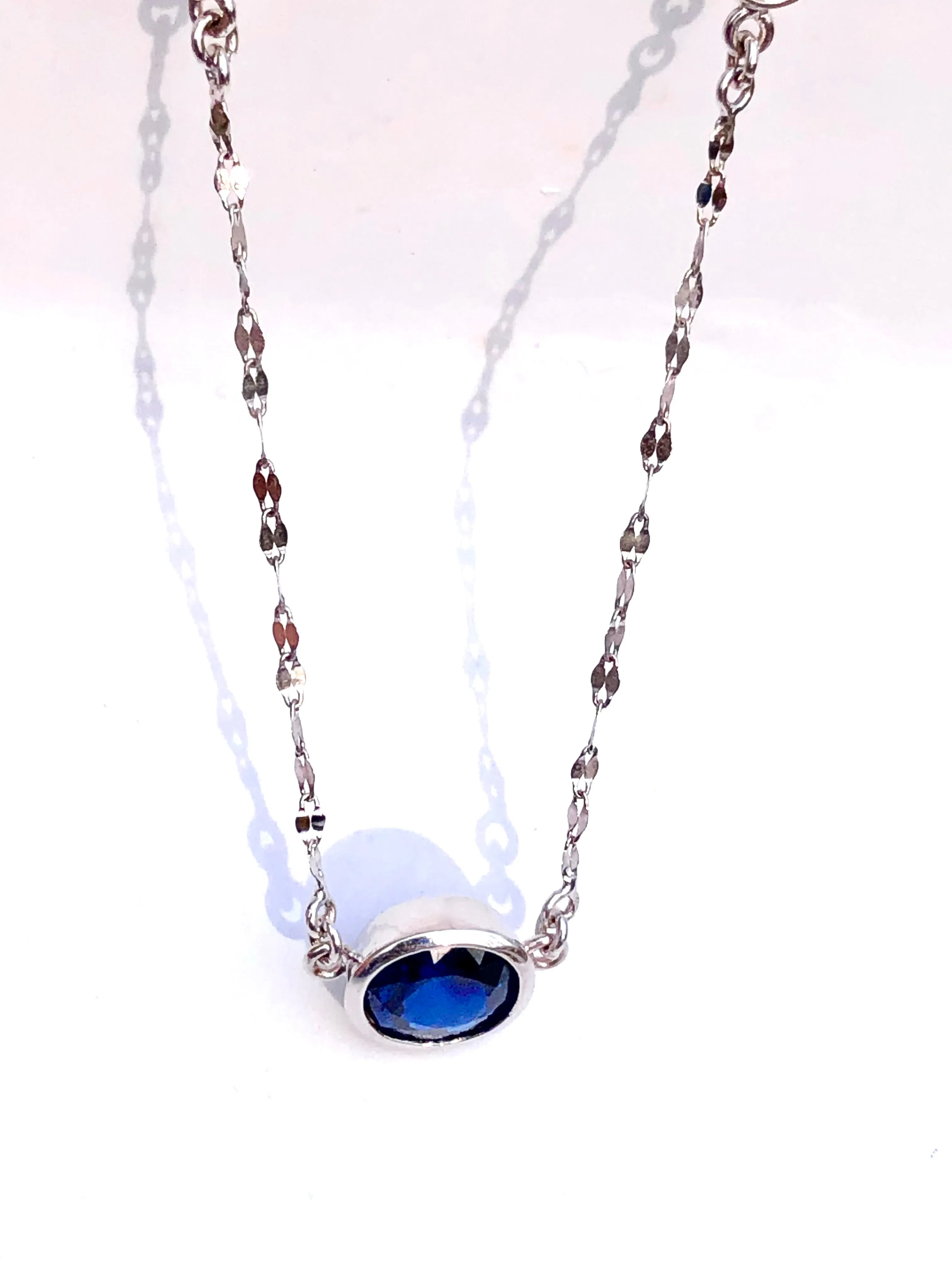 3.17 Carat Oval Shape Blue Sapphire and Diamond Solitaire Pendant Necklace