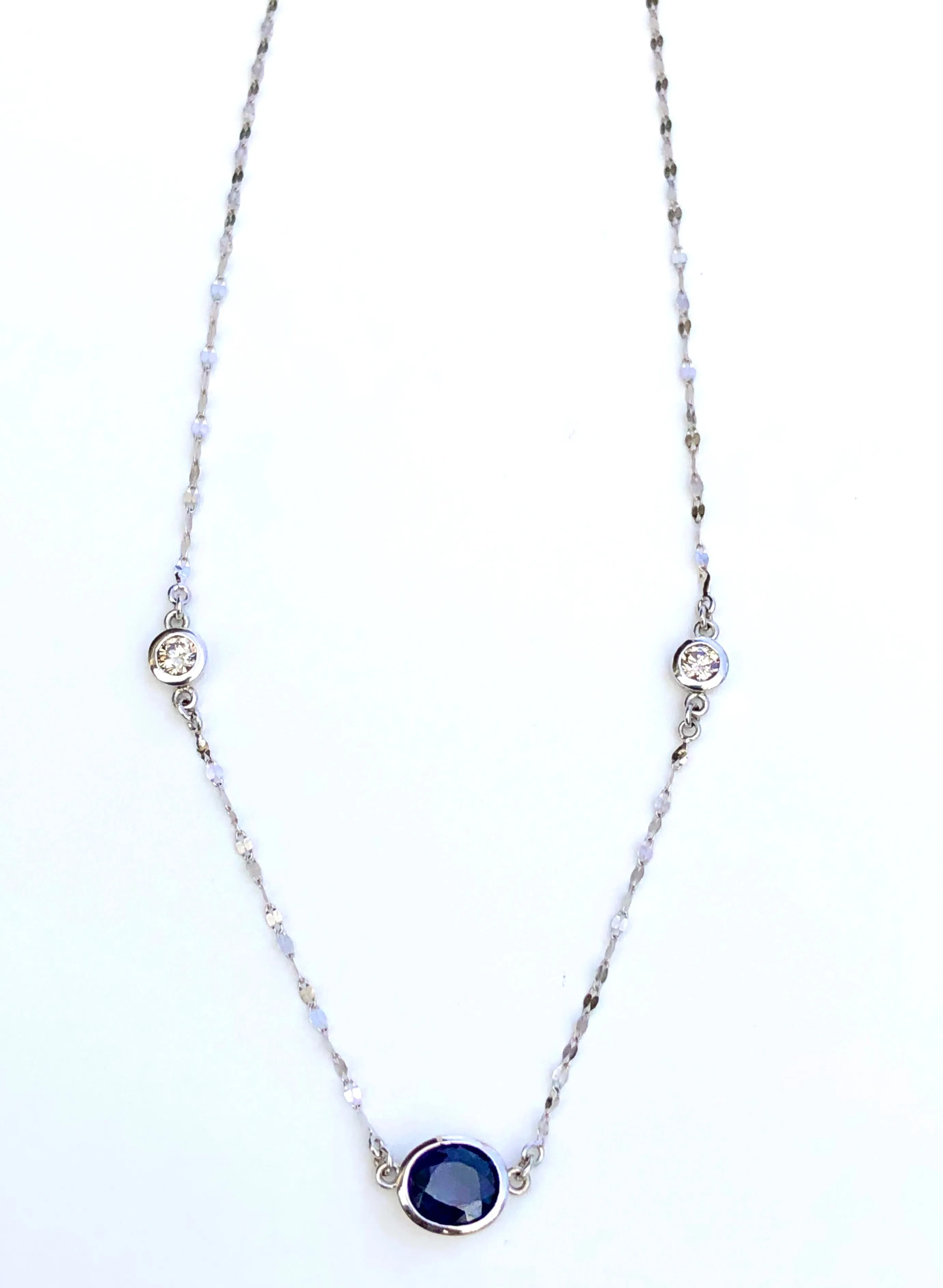 3.17 Carat Oval Shape Blue Sapphire and Diamond Solitaire Pendant Necklace
