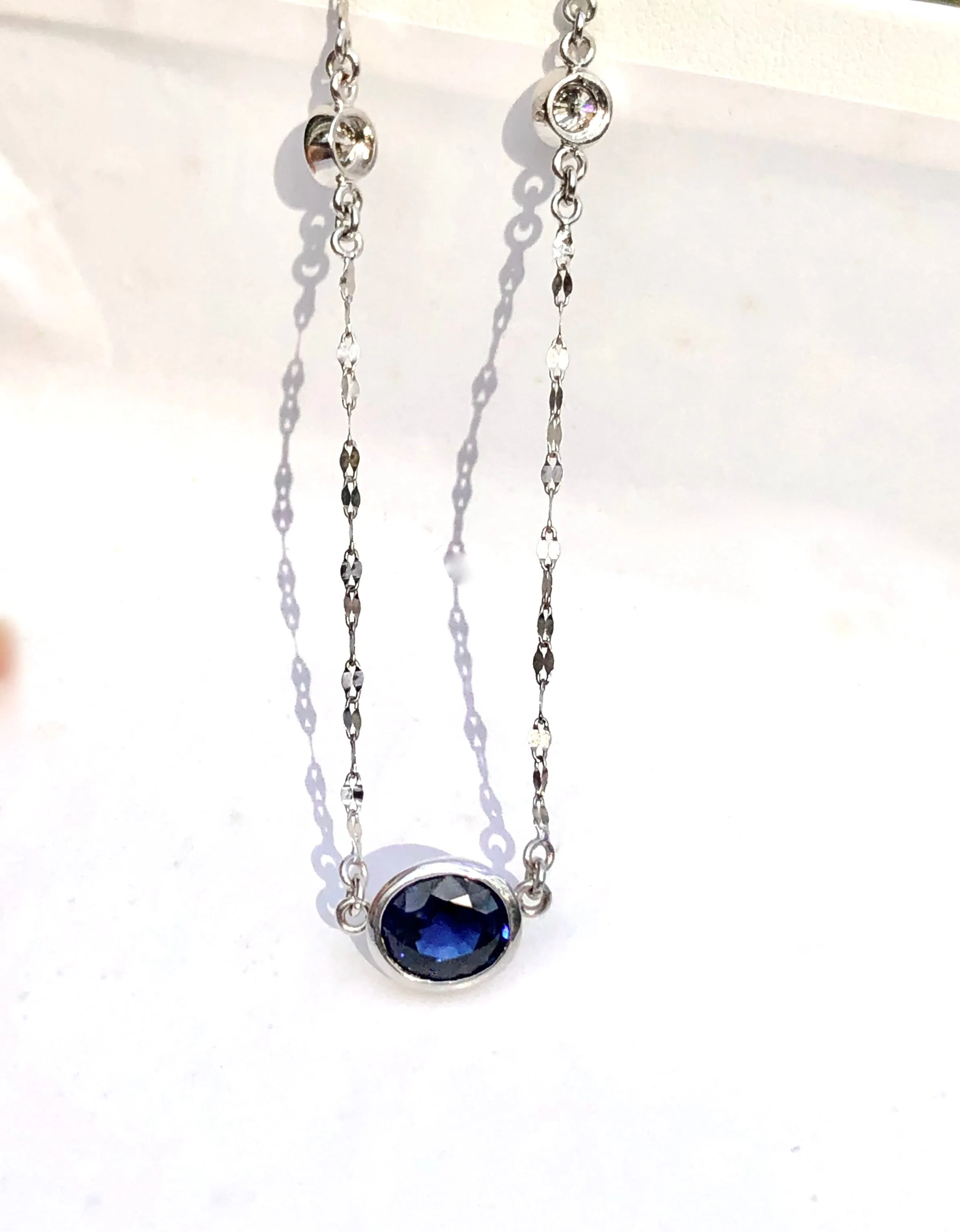 3.17 Carat Oval Shape Blue Sapphire and Diamond Solitaire Pendant Necklace
