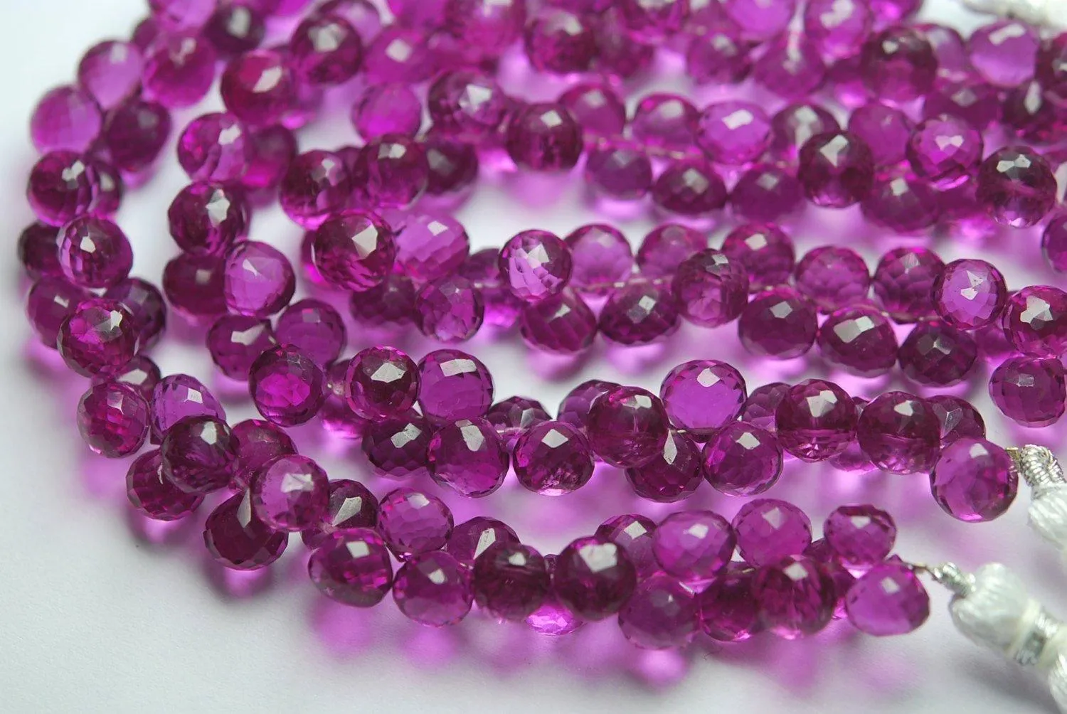 3.5 Inch Strand Rhodolite Pink Quartz Faceted Onion Shape Briolette, Size 7-8mm