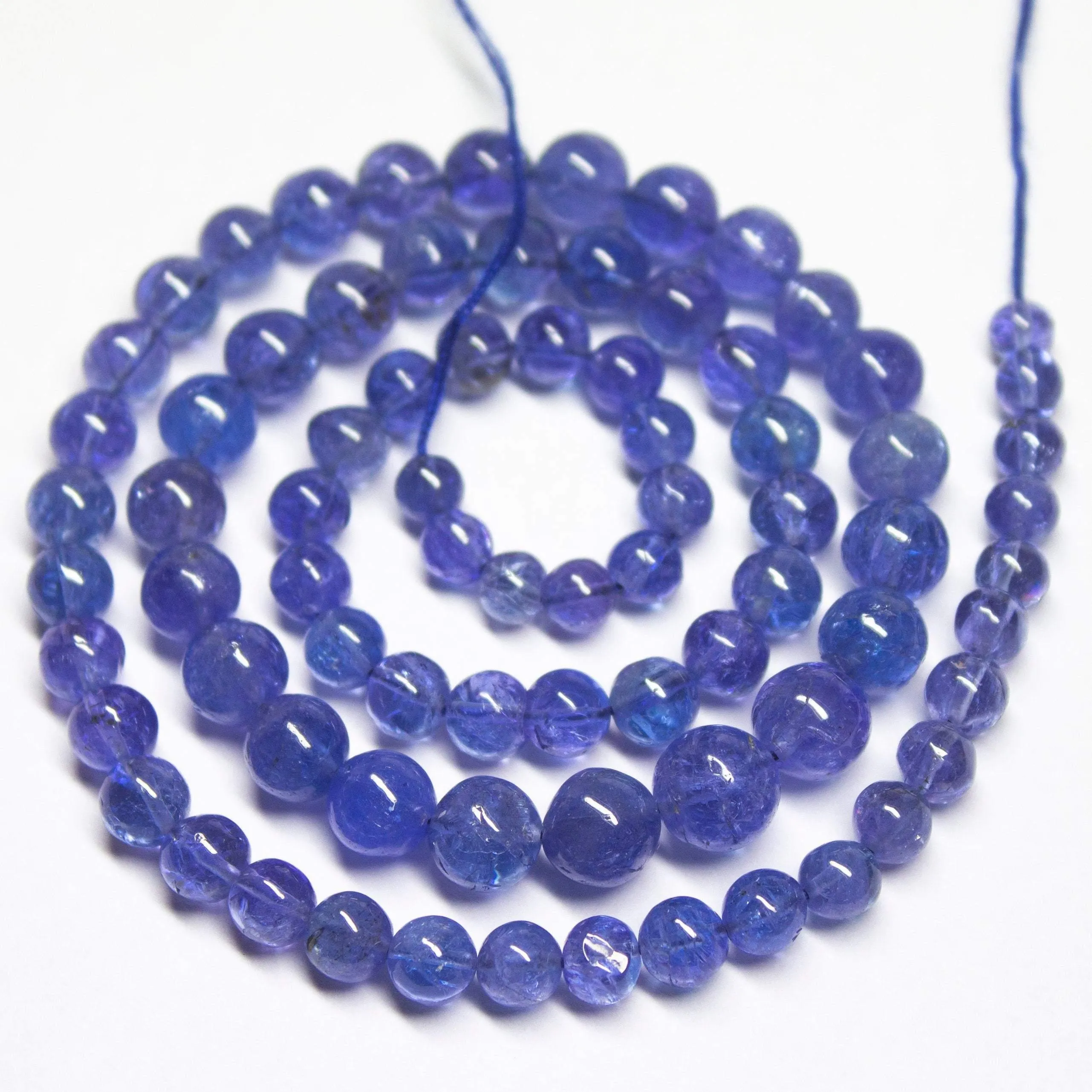 4 Inch Strand, Super Finest, Super Rare, Tanzanite Smooth Round Ball Sphere Beads, Size 4-6mm