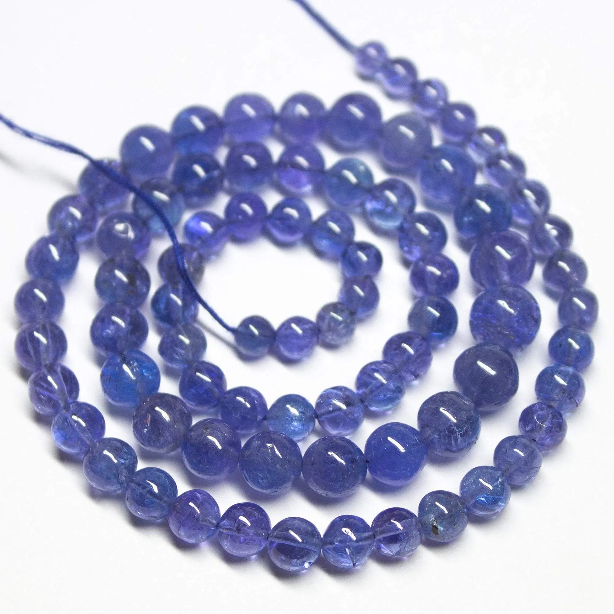 4 Inch Strand, Super Finest, Super Rare, Tanzanite Smooth Round Ball Sphere Beads, Size 4-6mm