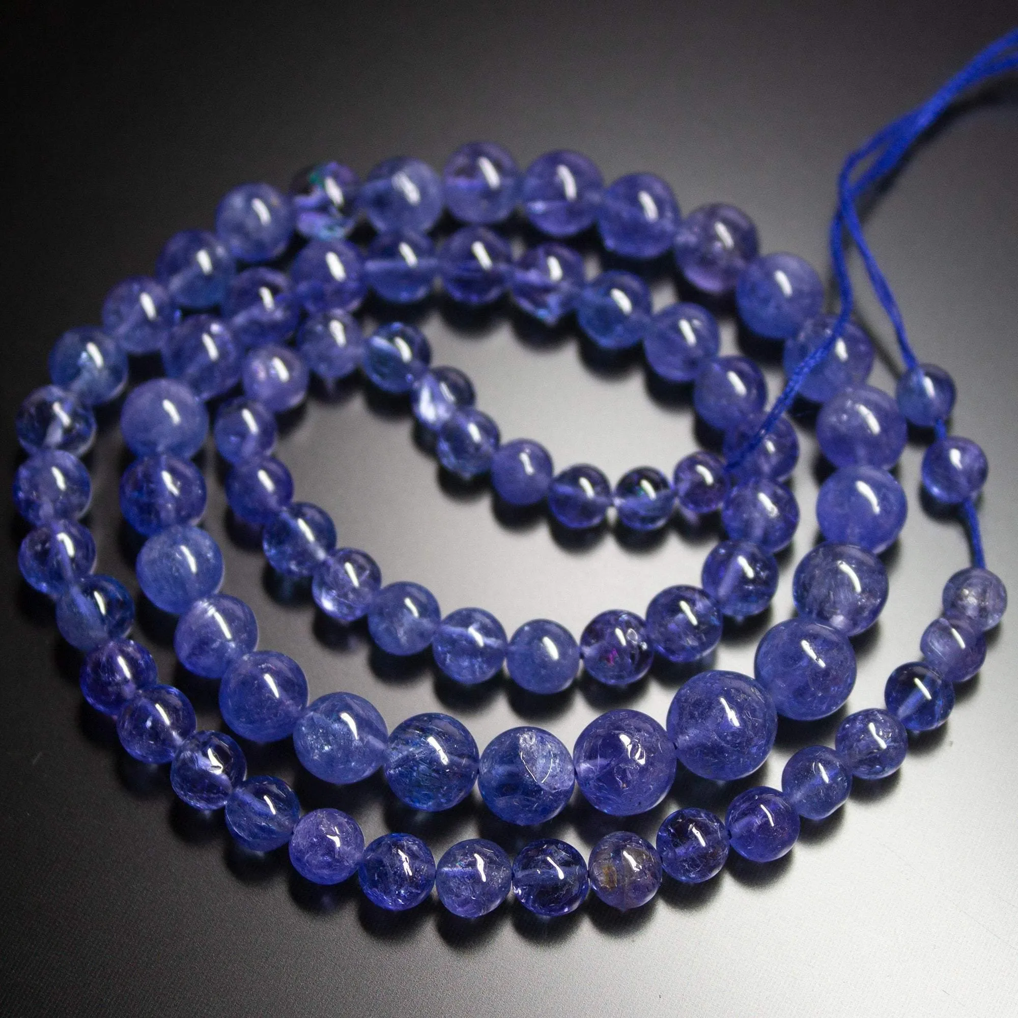 4 Inch Strand, Super Finest, Super Rare, Tanzanite Smooth Round Ball Sphere Beads, Size 4-6mm