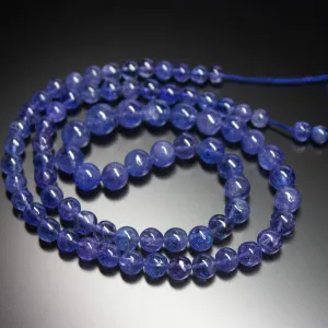 4 Inch Strand, Super Finest, Super Rare, Tanzanite Smooth Round Ball Sphere Beads, Size 4-6mm