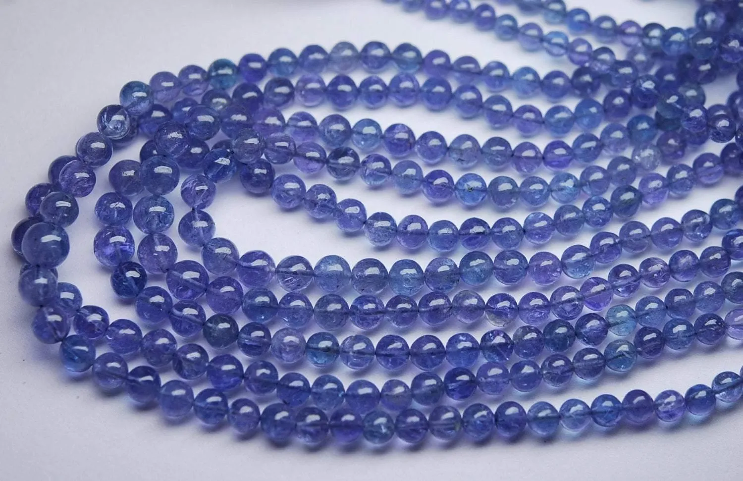 4 Inch Strand, Super Finest, Super Rare, Tanzanite Smooth Round Ball Sphere Beads, Size 4-6mm