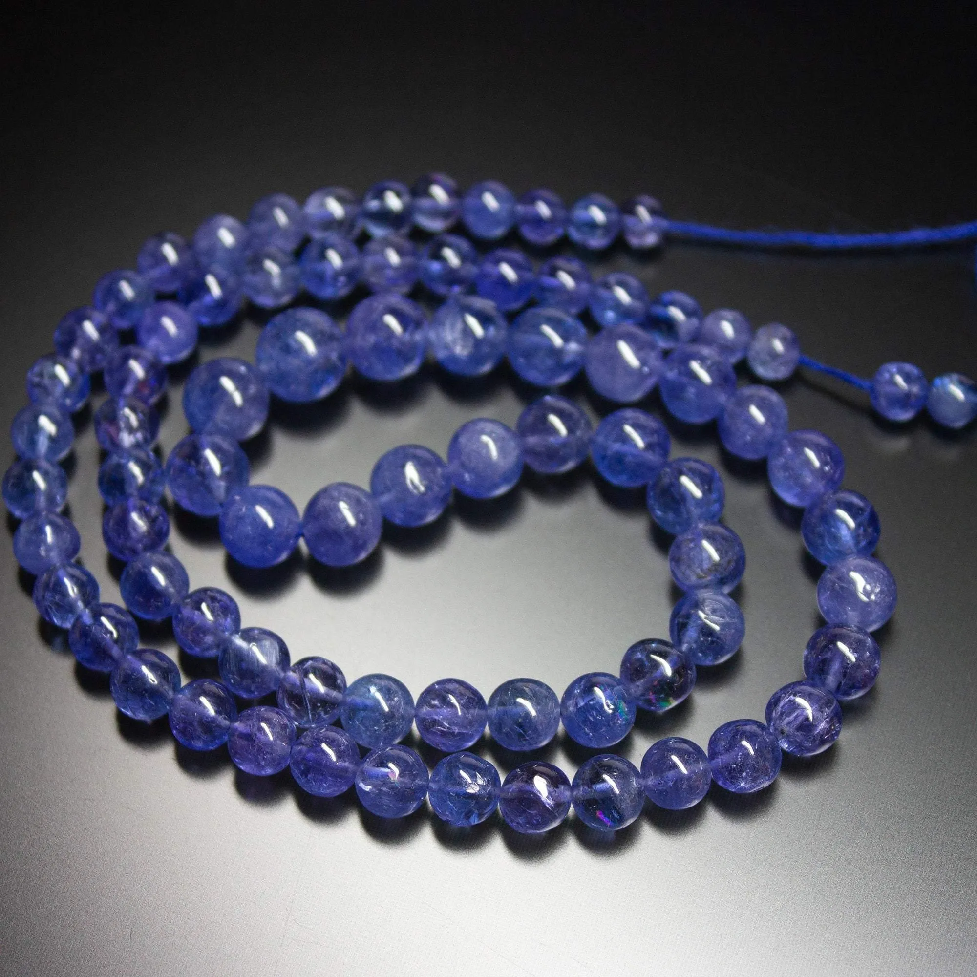 4 Inch Strand, Super Finest, Super Rare, Tanzanite Smooth Round Ball Sphere Beads, Size 4-6mm