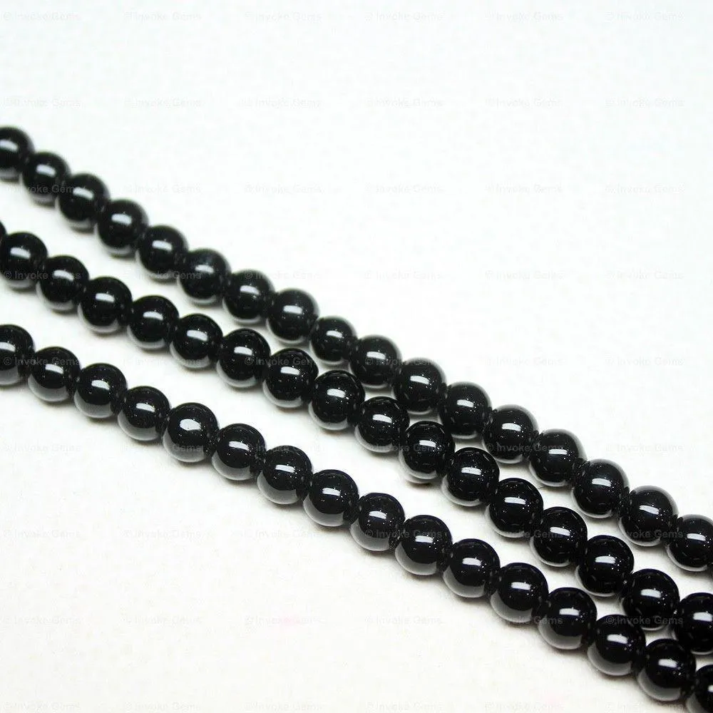 4 Strand Black Onyx Natural Smooth Ball Round Gemstone Loose Craft Beads 15" 6mm