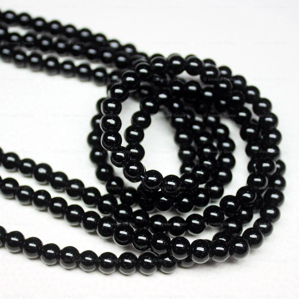 4 Strand Black Onyx Natural Smooth Ball Round Gemstone Loose Craft Beads 15" 6mm
