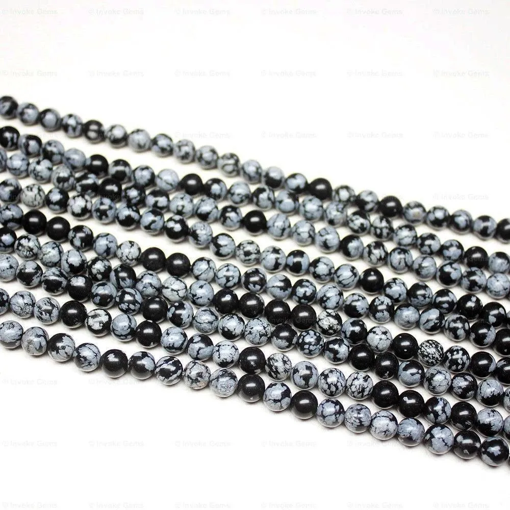 4 Strand Natural Snowflake Obsidian Smooth Loose Round Ball Beads 6mm 15"