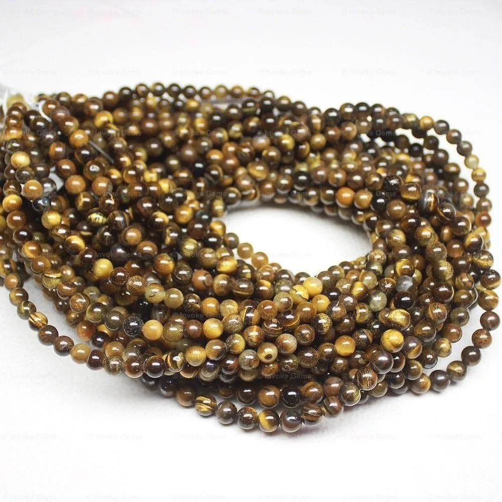 4 Strand Natural Yellow Tigers Eye Smooth Loose Round Ball Beads 15" 6mm