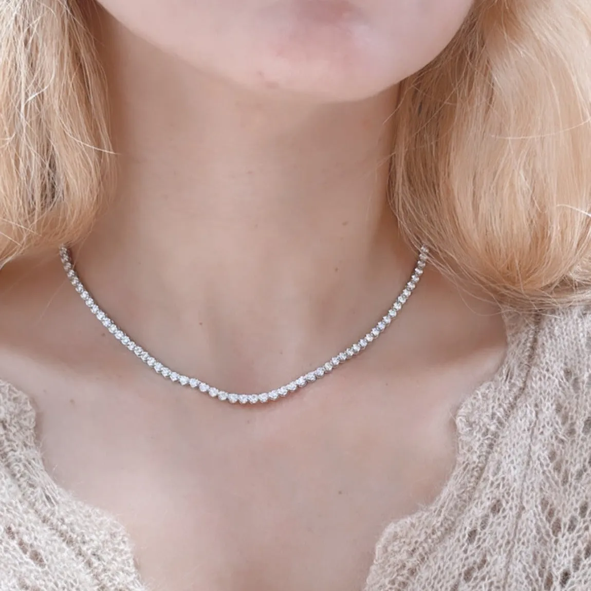 4.02ct tw Miracle Set Diamond Riviera Line Tennis Statement Necklace