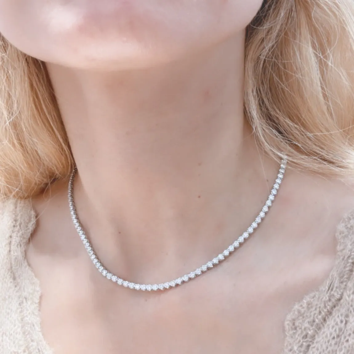 4.02ct tw Miracle Set Diamond Riviera Line Tennis Statement Necklace