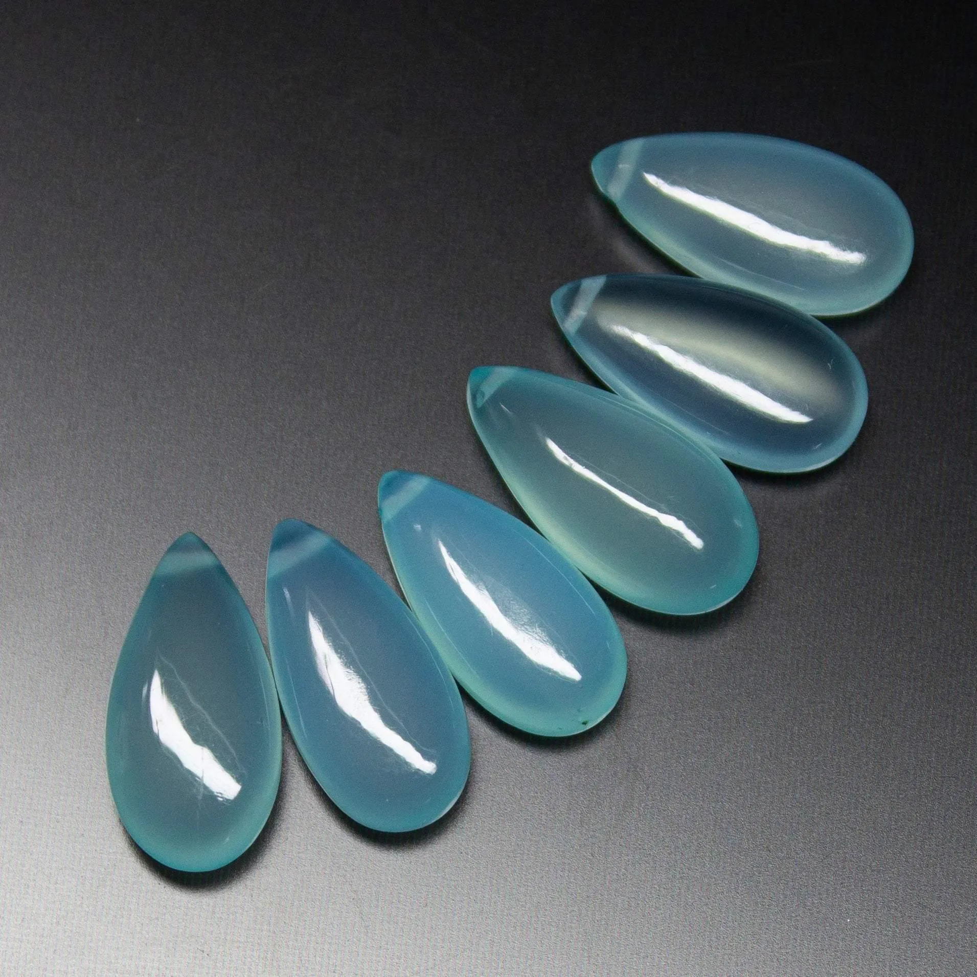 5 Matched Pair, Finest Quality,Aqua Chalcedony Smooth Pear Shape Briolettes, 15X7mm Size.