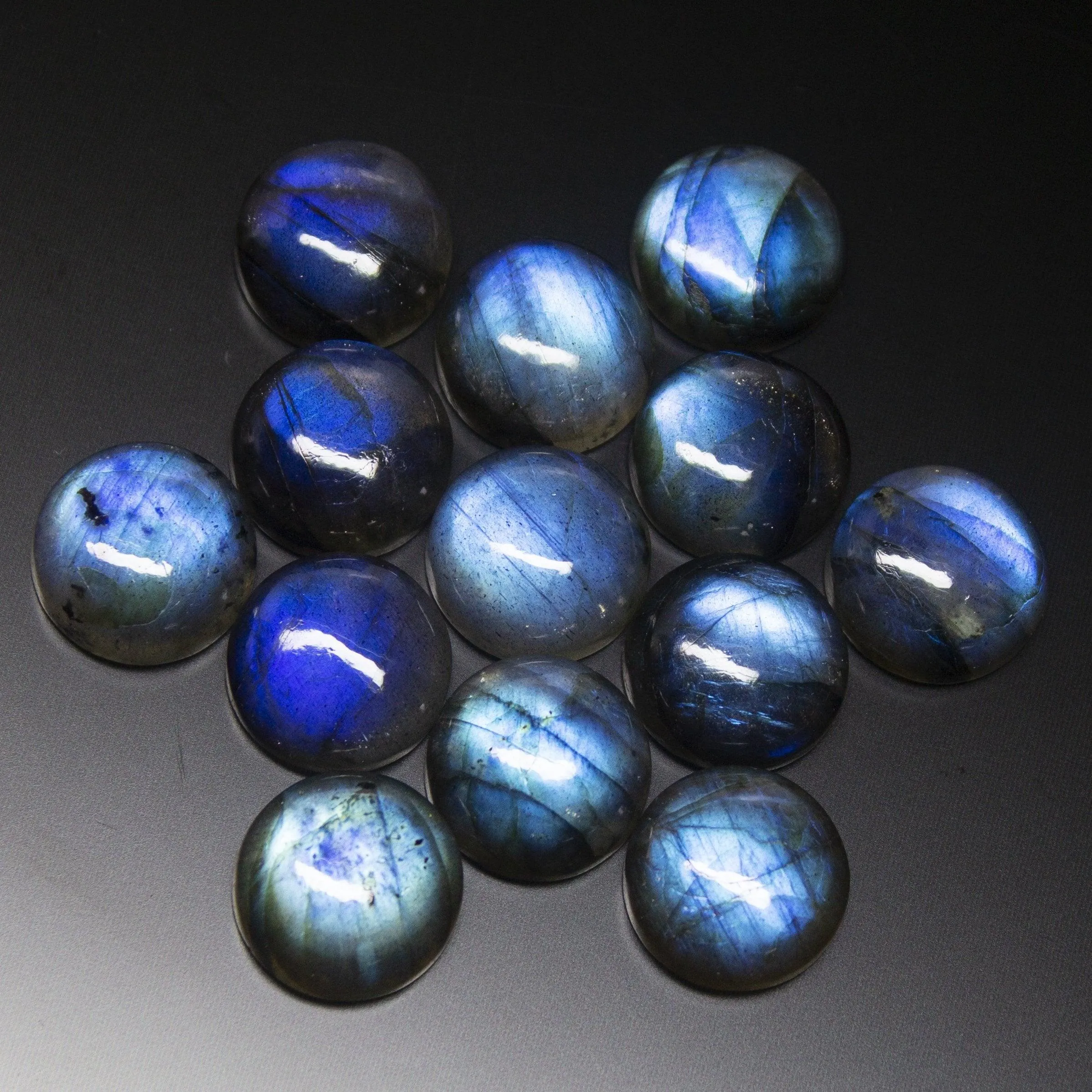 5 Matched Pair, Smooth Round Shape, 14mm Size Cabochons Labradorite Labrador